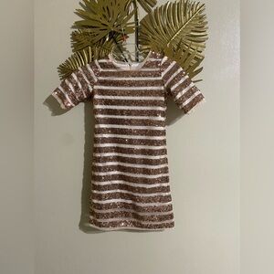 Sparkling Striped Kids Dress in Cream and Gold